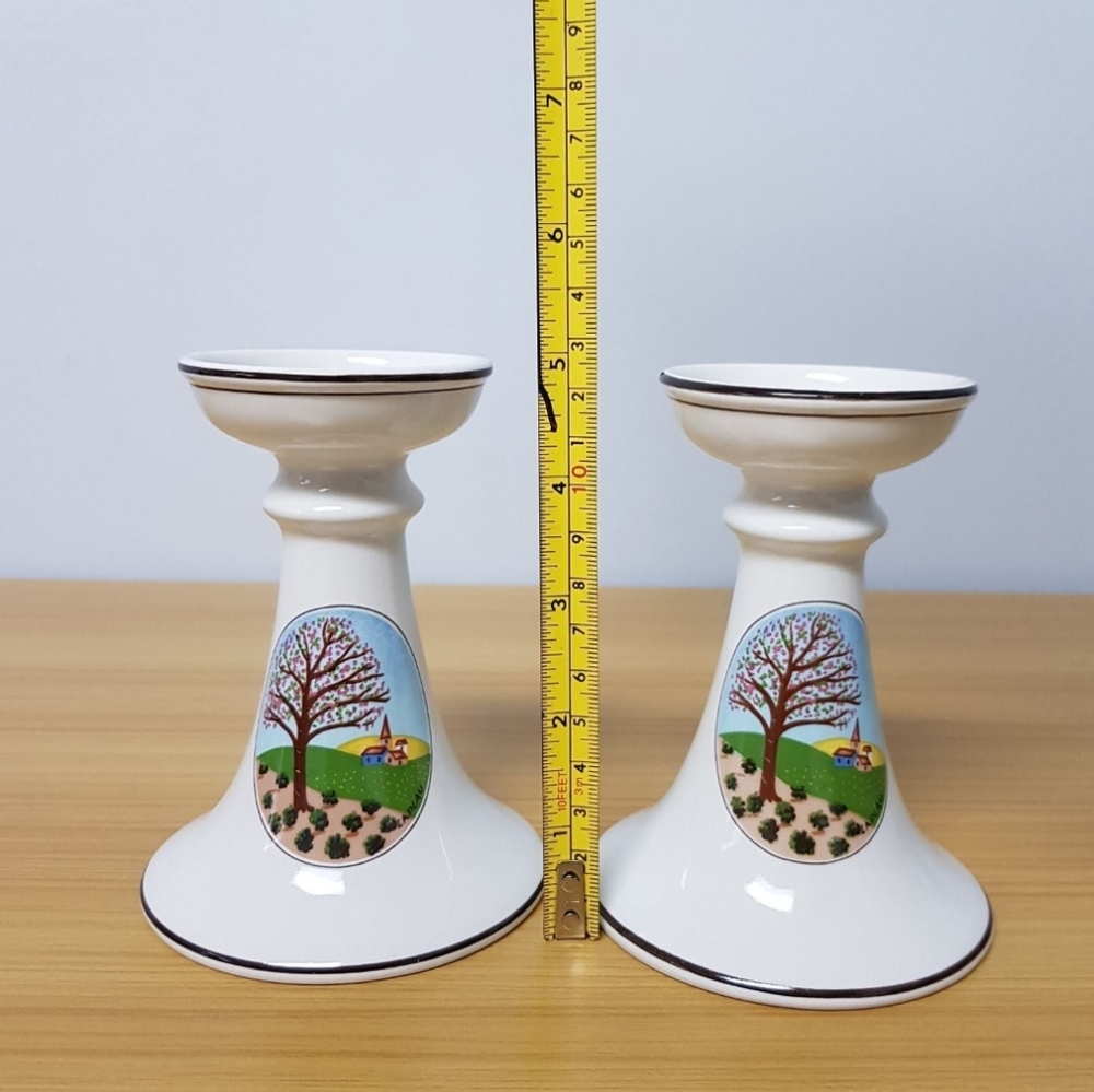 Villeroy & Boch Candle Stick Holders Taper Luxembourg Porcelain Naif Tree Scene - Picture 3 of 8